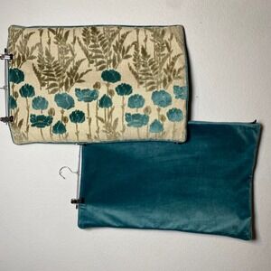 2 RodeoHome Decorative Throw Pillow Cover Teal Floral Fern Velvet Lumbar Cottage